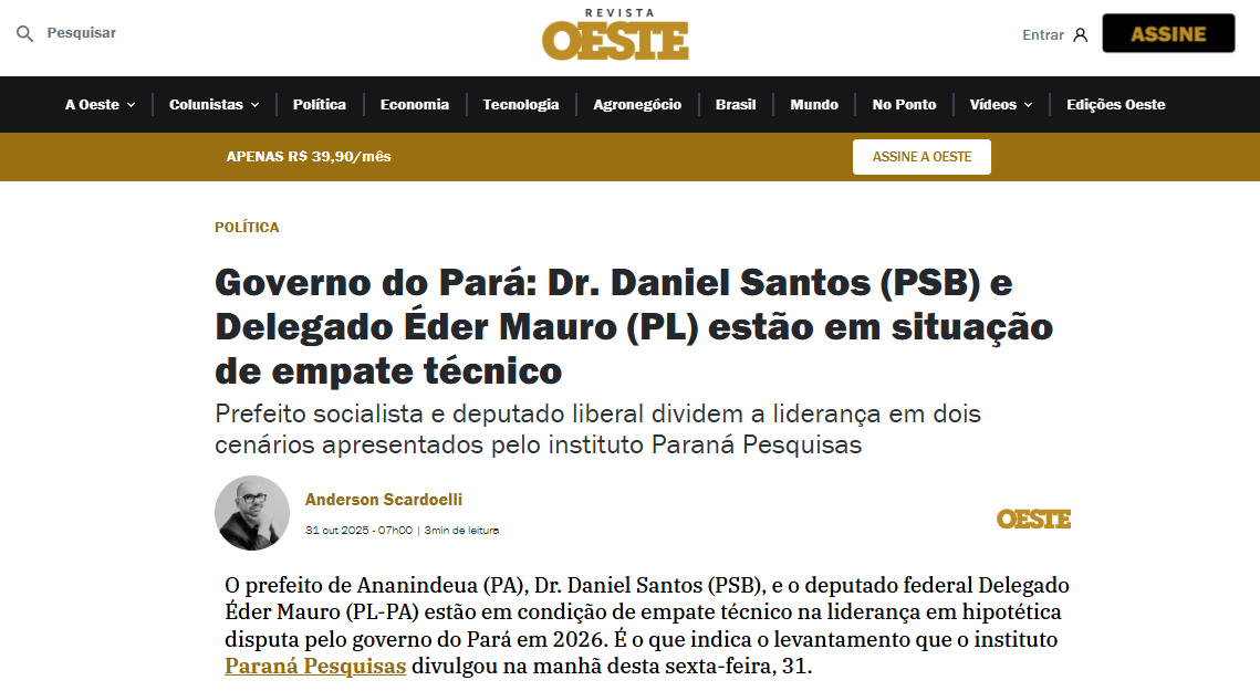 Revista Oeste pesquisa realizada pela Paraná Pesquisas no Estado do Pará. 2 Revista Oeste pesquisa realizada pela Paraná Pesquisas no Estado do Pará.