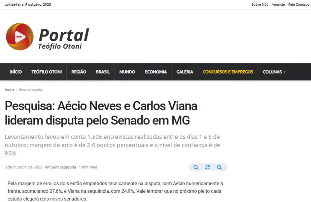 Portal Teófilo Otoni cita pesquisa realizada pela Paraná Pesquisas no Estado de Minas Gerais. 2 Portal Teófilo Otoni cita pesquisa realizada pela Paraná Pesquisas no Estado de Minas Gerais.