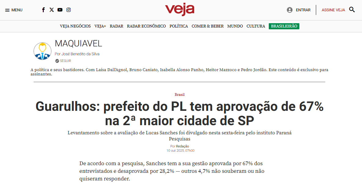 Veja cita pesquisa realizada pela Paraná Pesquisas no Município de Guarulhos.