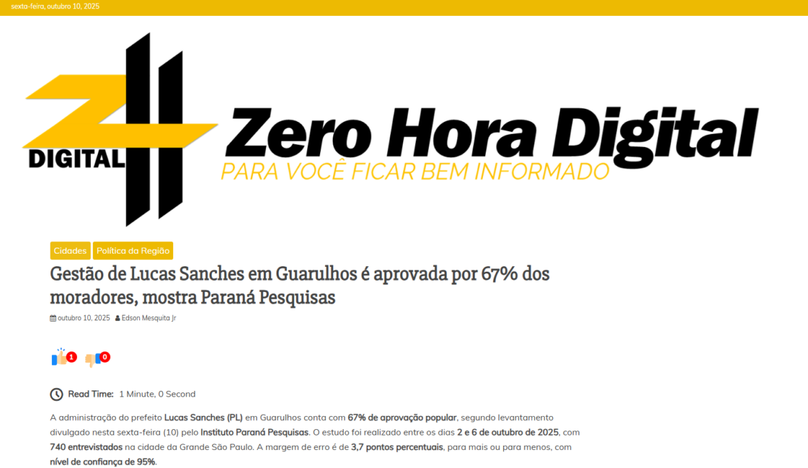 Zero Hora Digital cita pesquisa realizada pela Paraná Pesquisas no Município de Guarulhos. 2 Zero Hora Digital cita pesquisa realizada pela Paraná Pesquisas no Município de Guarulhos.