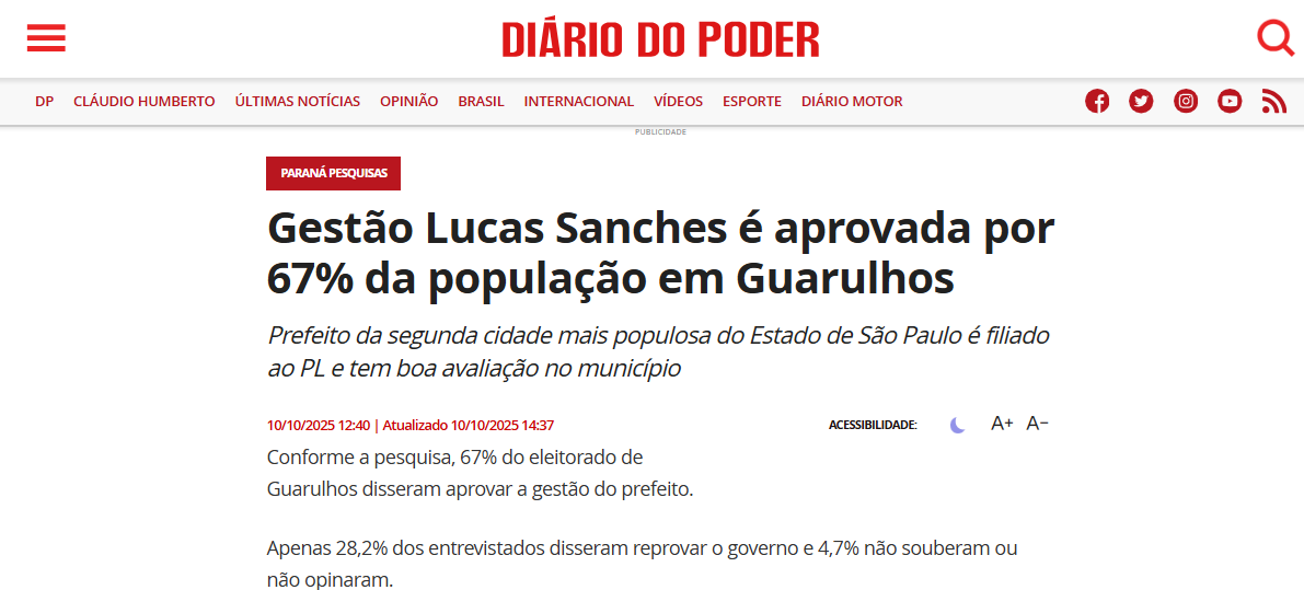 Diário do Poder cita pesquisa realizada pela Paraná Pesquisas no Município de Guarulhos. 2 Diário do Poder cita pesquisa realizada pela Paraná Pesquisas no Município de Guarulhos.