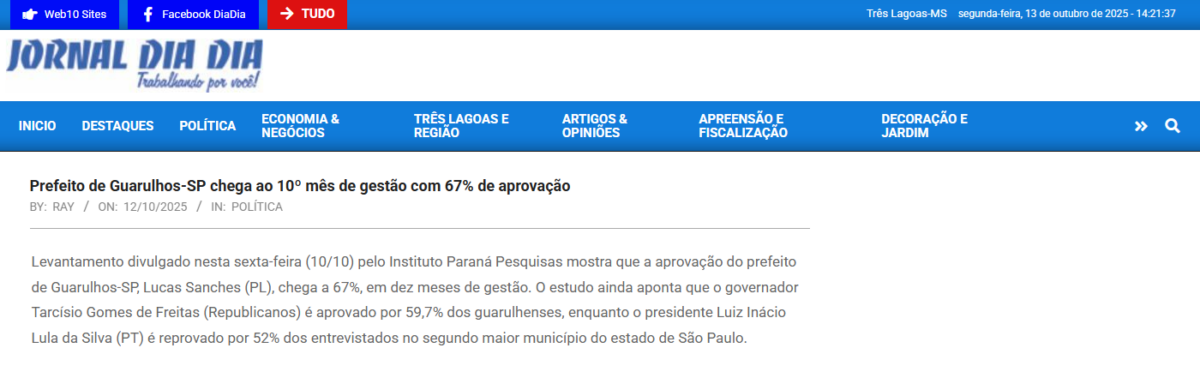 Jornal Dia Dia cita pesquisa realizada pela Paraná Pesquisas no Município de Guarulhos. 2 Jornal Dia Dia cita pesquisa realizada pela Paraná Pesquisas no Município de Guarulhos.