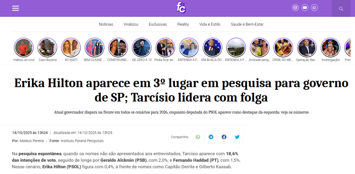 Blog Felipeh Campos cita pesquisa realizada pela Paraná Pesquisas no Estado de São Paulo. 2 Blog Felipeh Campos cita pesquisa realizada pela Paraná Pesquisas no Estado de São Paulo.