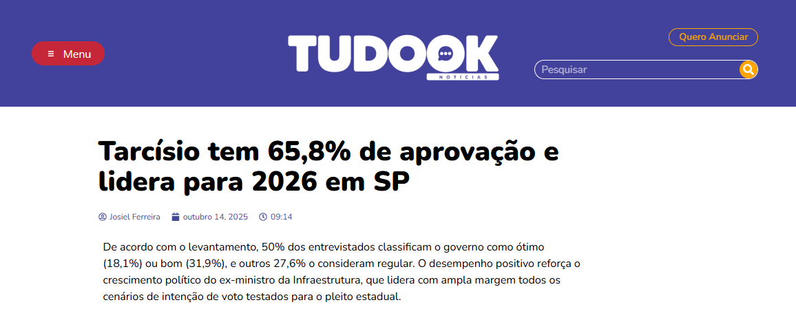 Tudo OK Notícias cita pesquisa realizada pela Paraná Pesquisas no Estado de São Paulo.