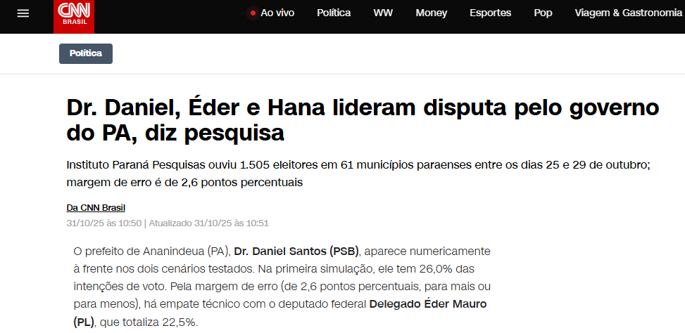CNN Brasil pesquisa realizada pela Paraná Pesquisas no Estado do Pará. 2 CNN Brasil pesquisa realizada pela Paraná Pesquisas no Estado do Pará.