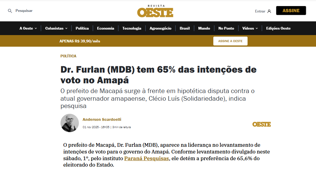Revista Oeste pesquisa realizada pela Paraná Pesquisas no Estado do Amapá. 2 Revista Oeste pesquisa realizada pela Paraná Pesquisas no Estado do Amapá.