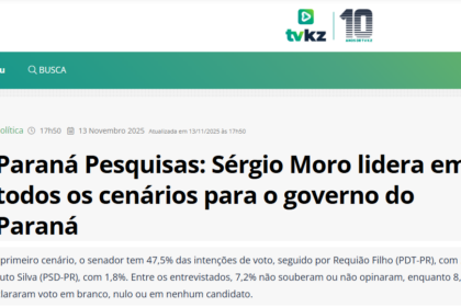 TV KZ cita pesquisa realizada pela Paraná Pesquisas no Estado do Paraná.