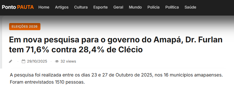 Ponto da Pauta pesquisa realizada pela Paraná Pesquisas no Estado do Amapá. 2 Ponto da Pauta pesquisa realizada pela Paraná Pesquisas no Estado do Amapá.