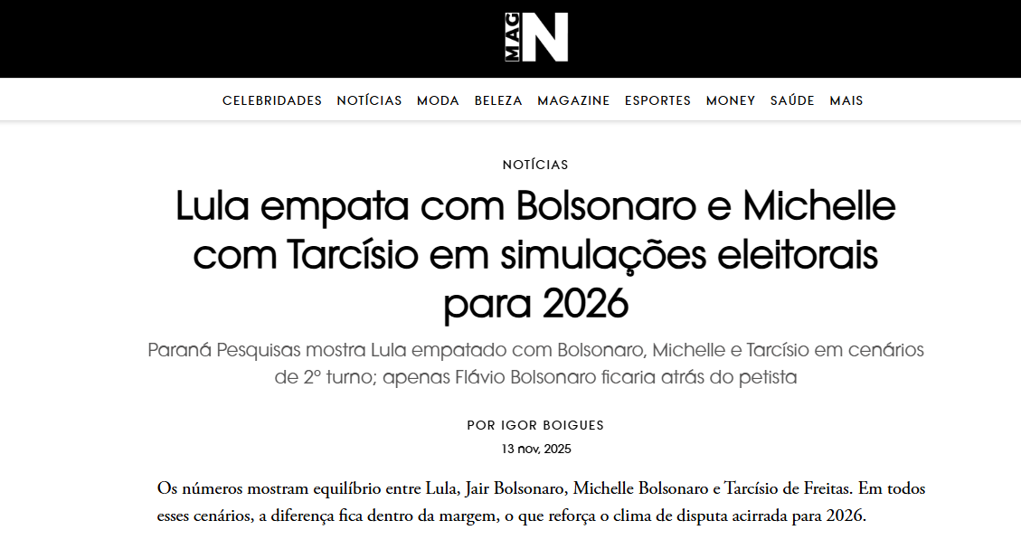 In Magazine cita pesquisa realizada pela Paraná Pesquisas no Estado do Paraná.