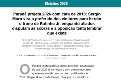 Blog Luciana Pombo cita pesquisa realizada pela Paraná Pesquisas no Estado do Paraná.