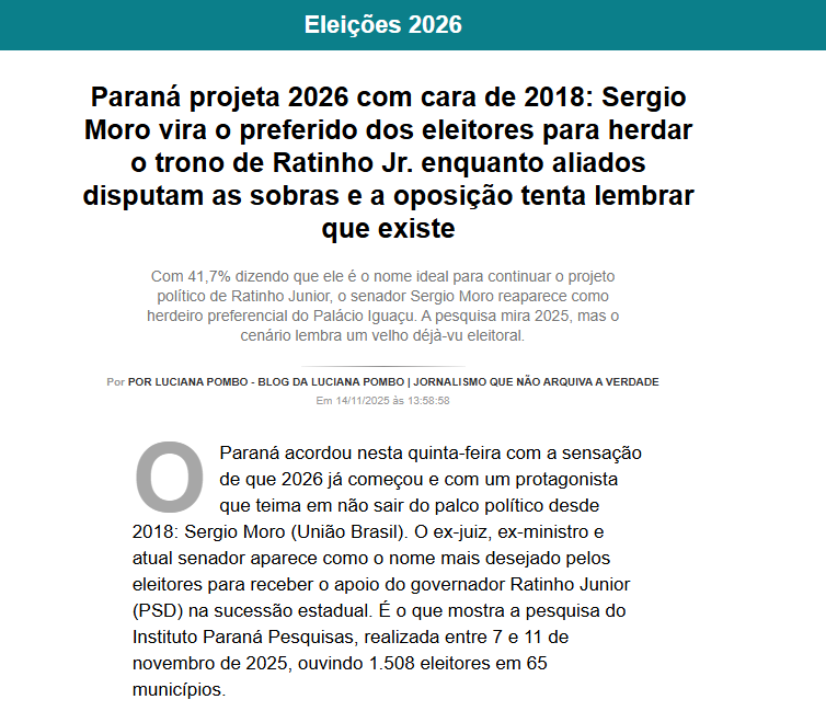 Blog Luciana Pombo cita pesquisa realizada pela Paraná Pesquisas no Estado do Paraná. 1 Blog Luciana Pombo cita pesquisa realizada pela Paraná Pesquisas no Estado do Paraná.