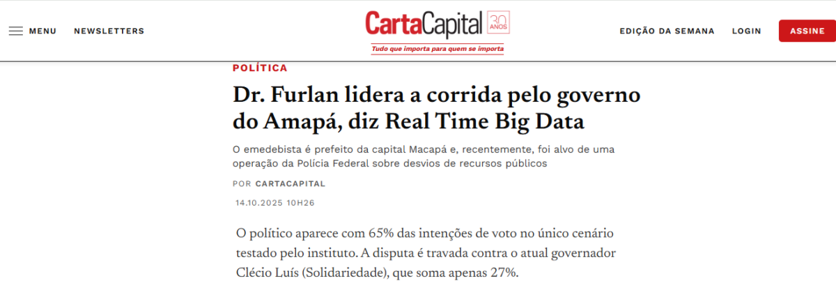 Carta Capital pesquisa realizada pela Paraná Pesquisas no Estado do Amapá.