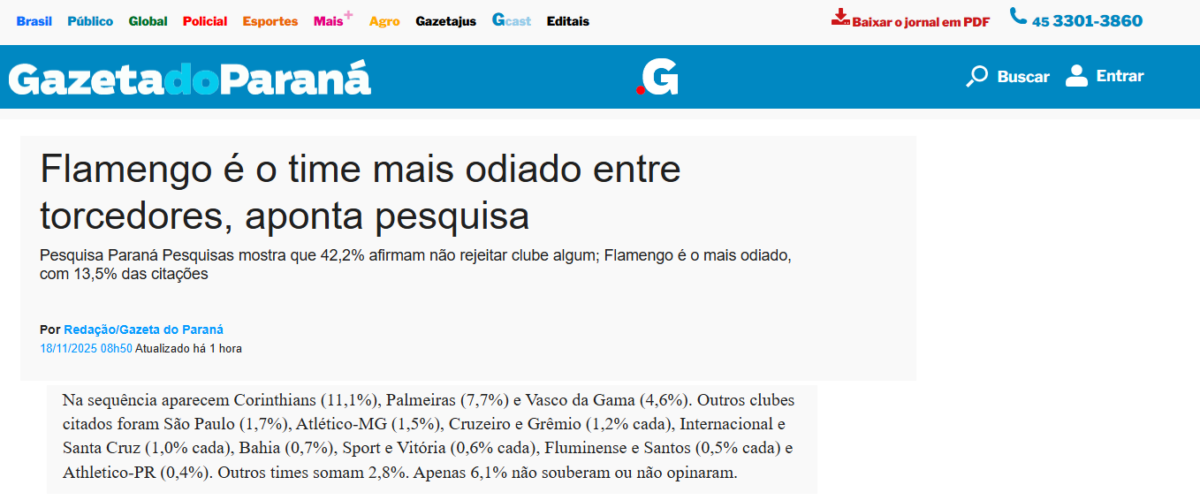 Gazeta do Paraná cita pesquisa realizada pela Paraná Pesquisas. 2 Gazeta do Paraná cita pesquisa realizada pela Paraná Pesquisas.