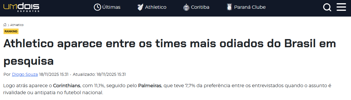 Um Dois Esportes cita pesquisa realizada pela Paraná Pesquisas.