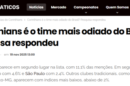 Timão Fanáticos cita pesquisa realizada pela Paraná Pesquisas.