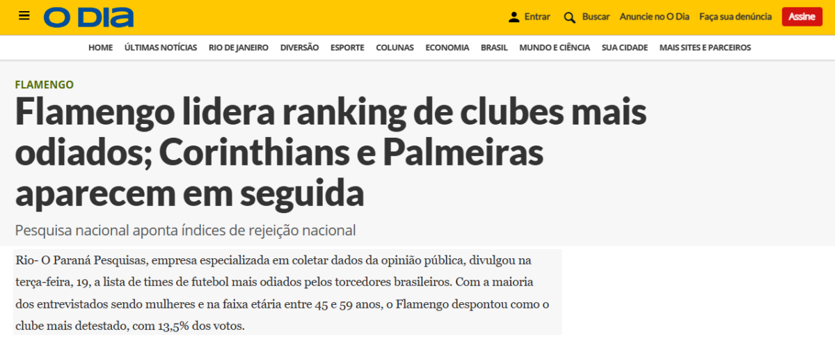 Portal O Dia cita pesquisa realizada pela Paraná Pesquisas.