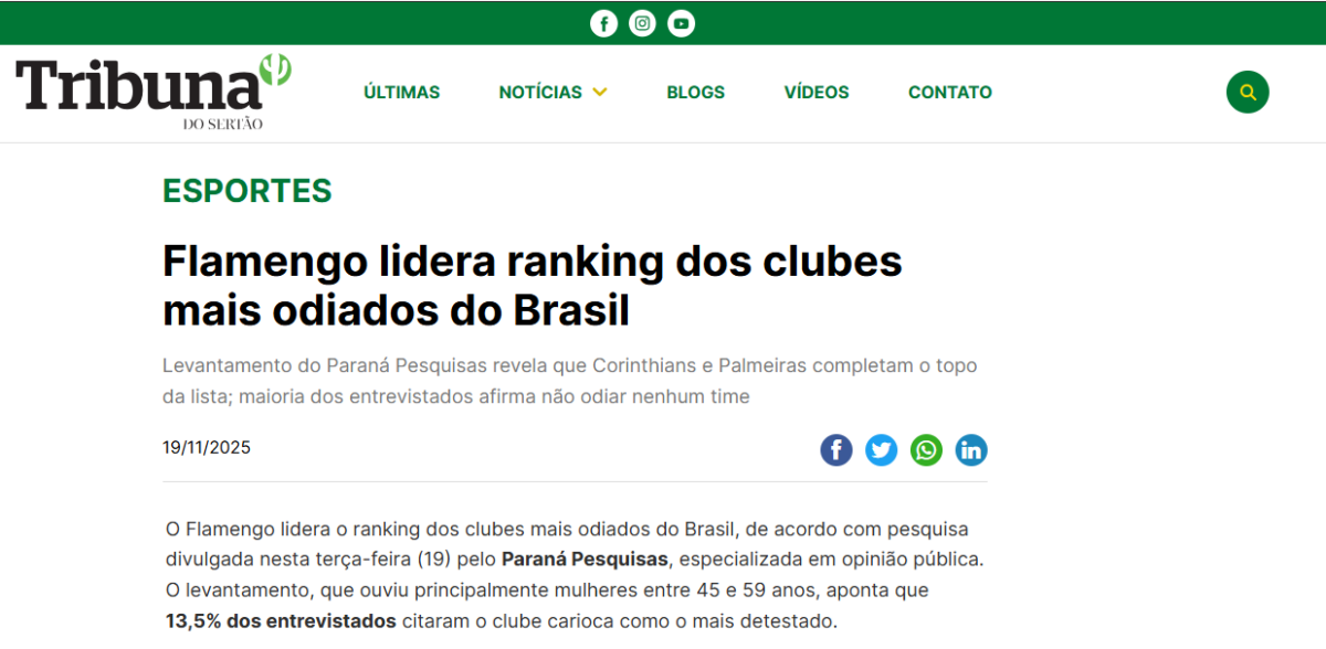 Tribuna do Sertão cita pesquisa realizada pela Paraná Pesquisas.