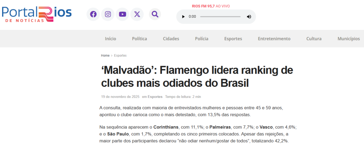 Portal Rios de Notícias cita pesquisa realizada pela Paraná Pesquisas. 2 Portal Rios de Notícias cita pesquisa realizada pela Paraná Pesquisas.
