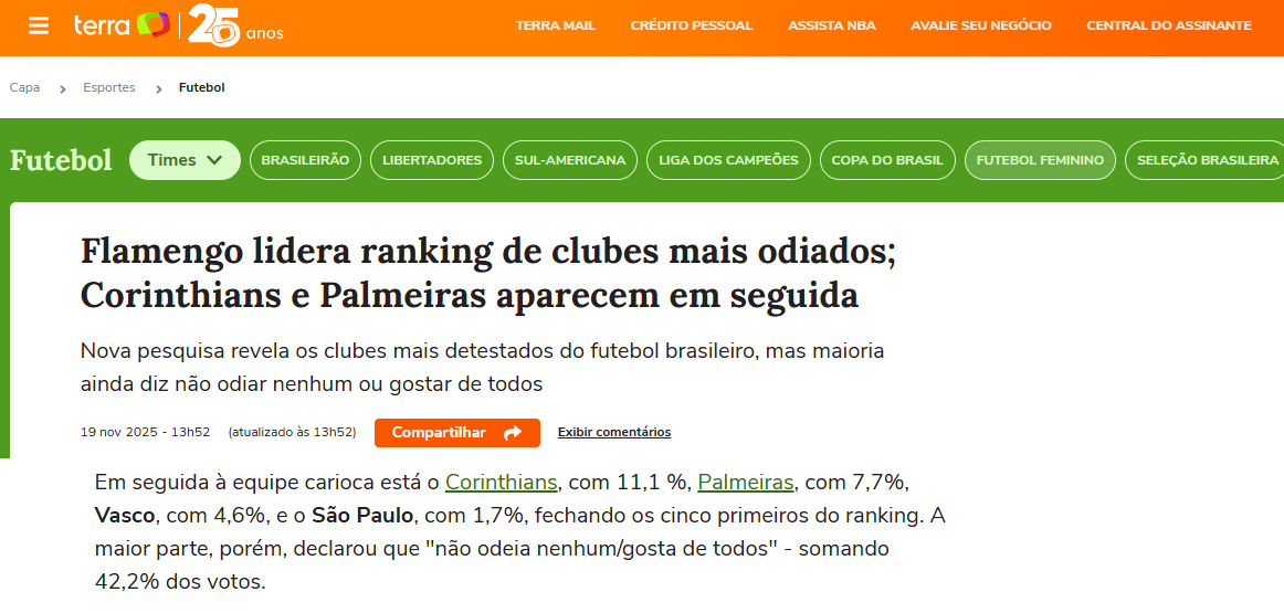 Portal Terra cita pesquisa realizada pela Paraná Pesquisas.