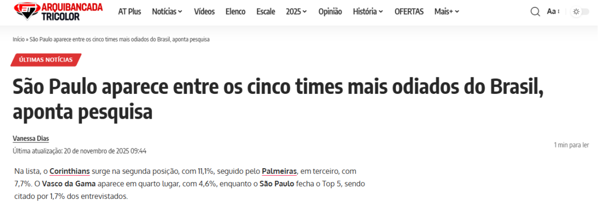 Arquibancada Tricolor cita pesquisa realizada pela Paraná Pesquisas. 2 Arquibancada Tricolor cita pesquisa realizada pela Paraná Pesquisas.