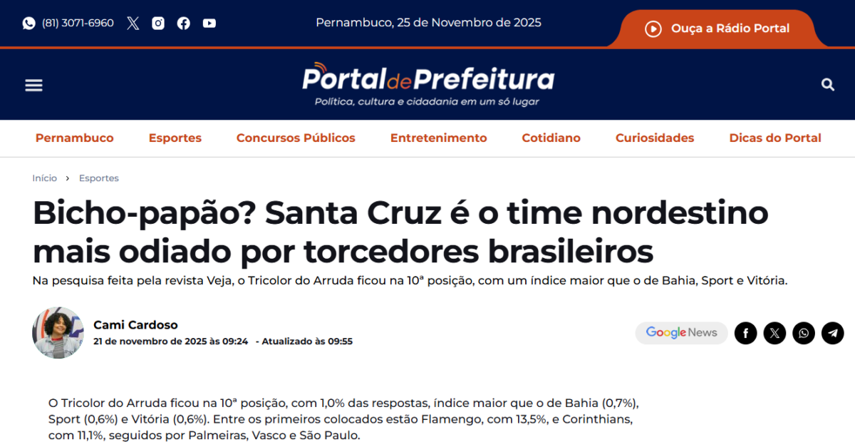 Portal de Prefeitura cita pesquisa realizada pela Paraná Pesquisas.