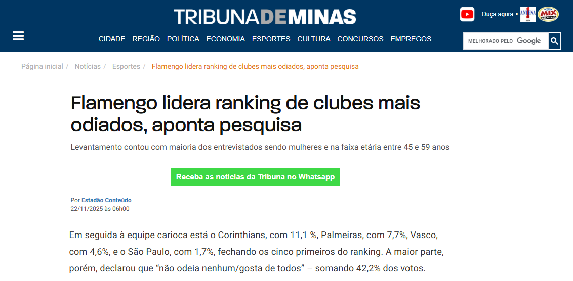 Tribuna de Minas cita pesquisa realizada pela Paraná Pesquisas.