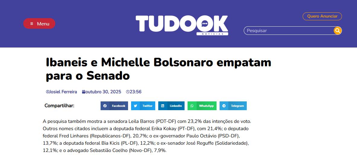 Tudo Ok cita pesquisa realizada pela Paraná Pesquisas no Distrito Federal. 2 Tudo Ok cita pesquisa realizada pela Paraná Pesquisas no Distrito Federal.
