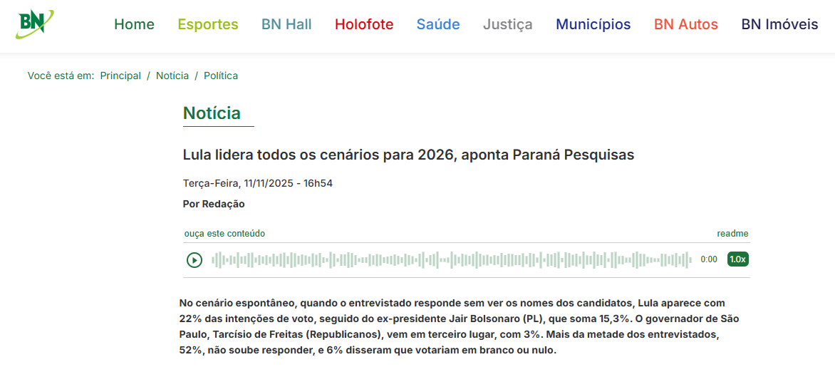 Bahia Notícias cita pesquisa realizada pela Paraná Pesquisas.