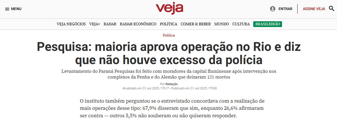 Veja pesquisa realizada pela Paraná Pesquisas no Município do Rio de Janeiro. 2 Veja pesquisa realizada pela Paraná Pesquisas no Município do Rio de Janeiro.