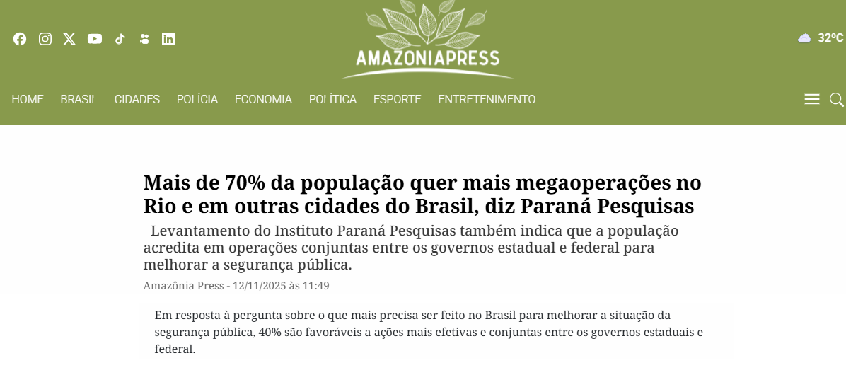 Amazônia Press cita pesquisa realizada pela Paraná Pesquisas. 2 Amazônia Press cita pesquisa realizada pela Paraná Pesquisas.