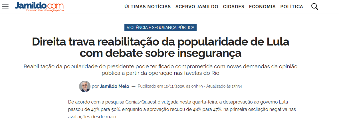 Portal Jamildo cita pesquisa realizada pela Paraná Pesquisas.