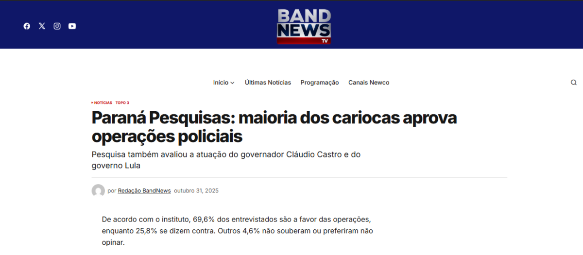 Band News TV pesquisa realizada pela Paraná Pesquisas no Município do Rio de Janeiro. 2 Band News TV pesquisa realizada pela Paraná Pesquisas no Município do Rio de Janeiro.