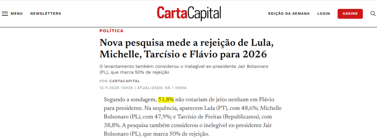 Carta Capital cita pesquisa realizada pela Paraná Pesquisas. 2 Carta Capital cita pesquisa realizada pela Paraná Pesquisas.