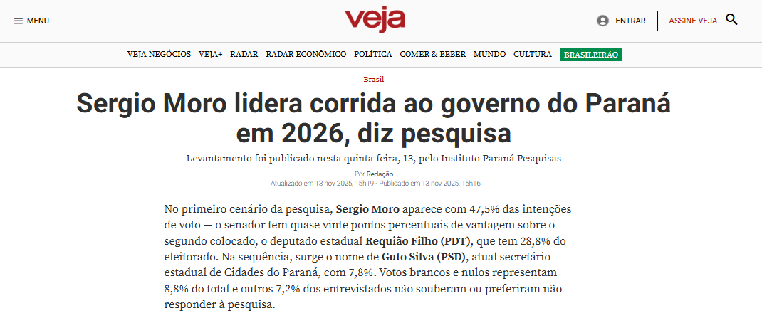 Veja cita pesquisa realizada pela Paraná Pesquisas no Estado do Paraná.