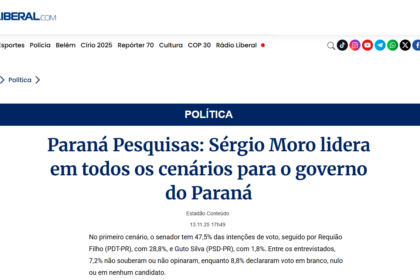 O Liberal cita pesquisa realizada pela Paraná Pesquisas no Estado do Paraná.