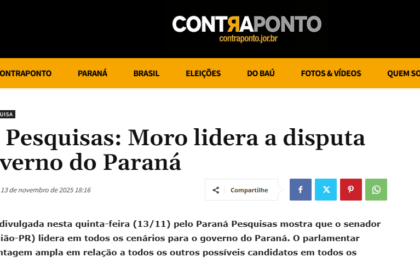 Contra Ponto cita pesquisa realizada pela Paraná Pesquisas no Estado do Paraná.