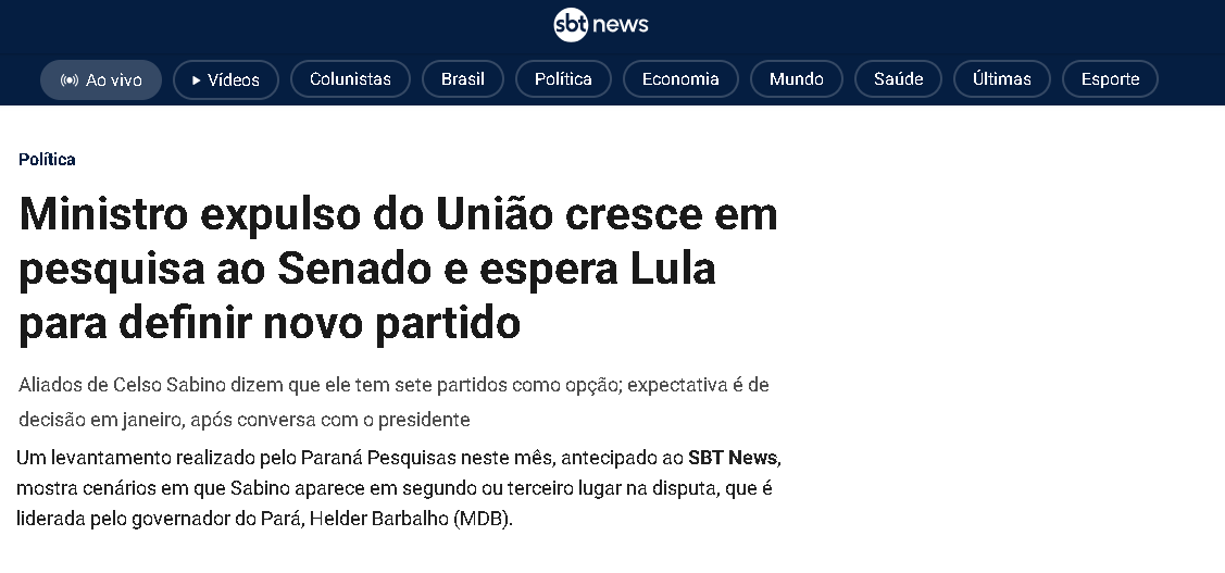SBT News cita pesquisa realizada pela Paraná Pesquisas no Estado do Pará.
