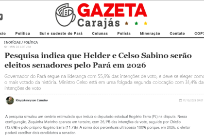 Gazeta Carajás cita pesquisa realizada pela Paraná Pesquisas no Estado do Pará.