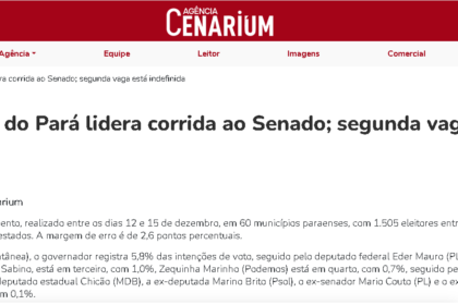 Agência Cenarium cita pesquisa realizada pela Paraná Pesquisas no Estado do Pará.