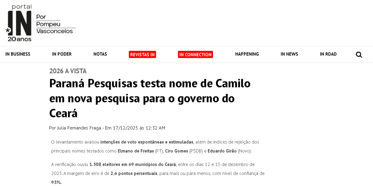 Portal In cita pesquisa realizada pela Paraná Pesquisas no Estado do Pará.