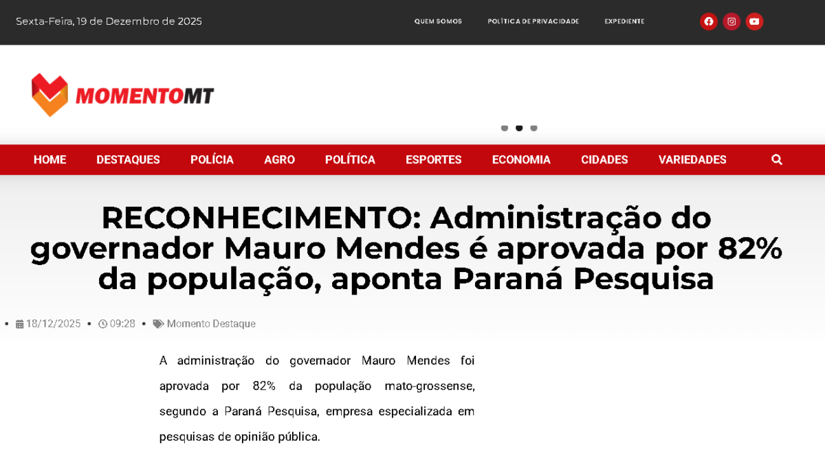Momento MT cita pesquisa realizada pela Paraná Pesquisas no Estado de Mato Grosso. 2 Momento MT cita pesquisa realizada pela Paraná Pesquisas no Estado de Mato Grosso.