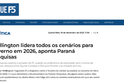 Clique F5 cita pesquisa realizada pela Paraná Pesquisas no Estado de Mato Grosso.