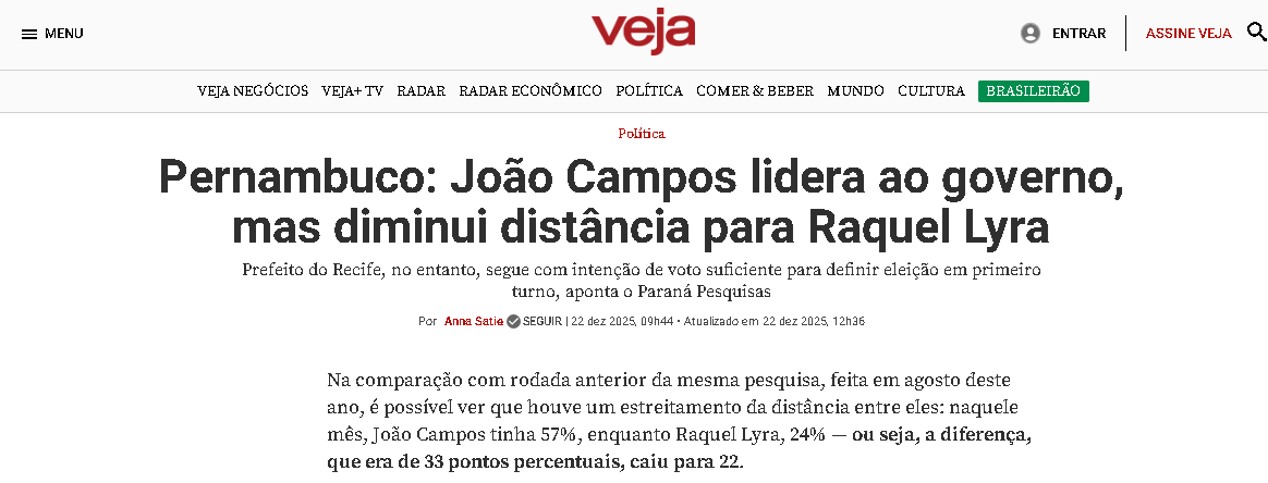 Veja cita pesquisa realizada pela Paraná Pesquisas no Estado de Pernambuco.