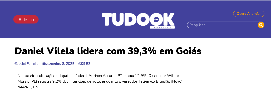 Tudo OK cita pesquisa realizada pela Paraná Pesquisas no Estado de Goiás. 2 Tudo OK cita pesquisa realizada pela Paraná Pesquisas no Estado de Goiás.