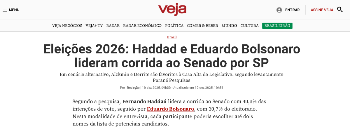 Veja cita pesquisa realizada pela Paraná Pesquisas no Estado de São Paulo. 2 Veja cita pesquisa realizada pela Paraná Pesquisas no Estado de São Paulo.