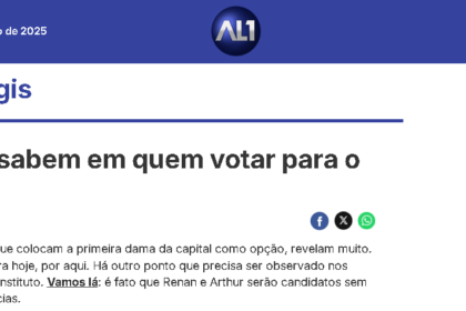 AL1 cita pesquisa realizada pela Paraná Pesquisas no Estado de Alagoas.