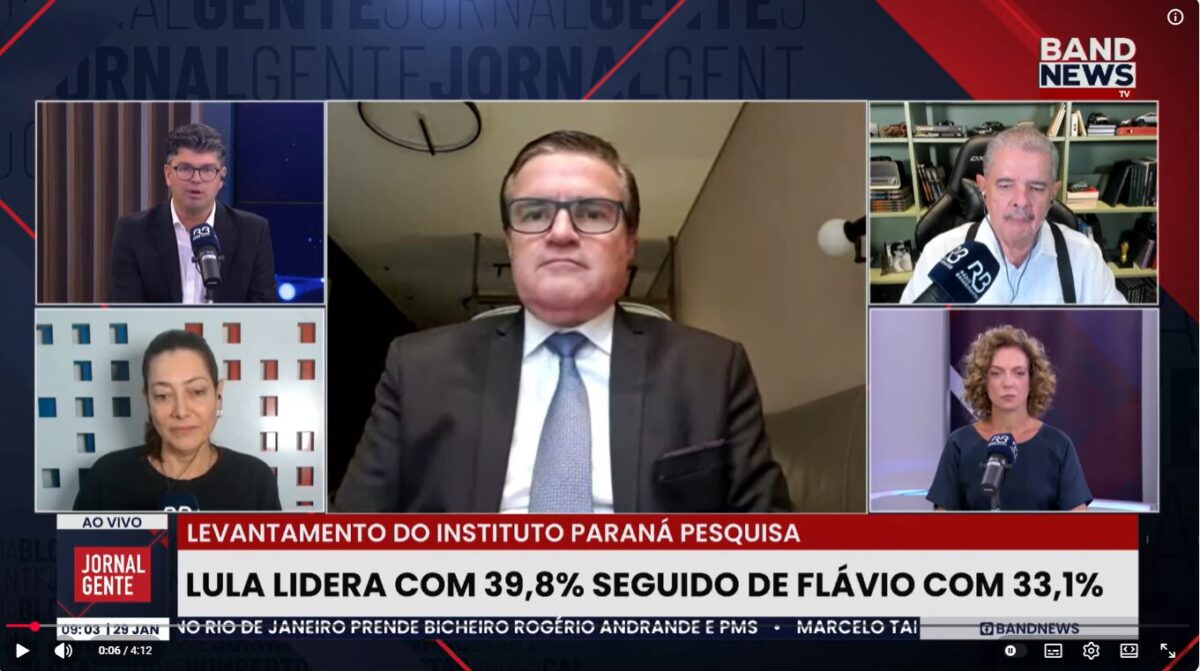 Rádio Bandeirantes cita pesquisa realizada pela Paraná Pesquisas.