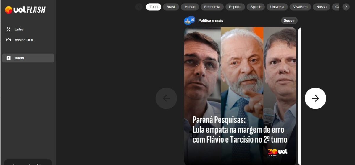 UOL Flash cita pesquisa realizada pela Paraná Pesquisas.