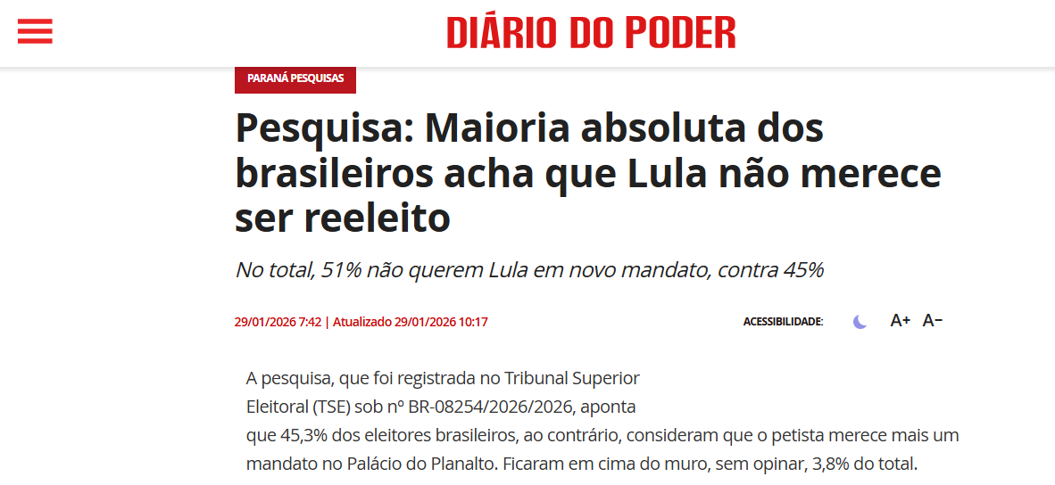 Diário do Poder cita pesquisa realizada pela Paraná Pesquisas. 2 Diário do Poder cita pesquisa realizada pela Paraná Pesquisas.