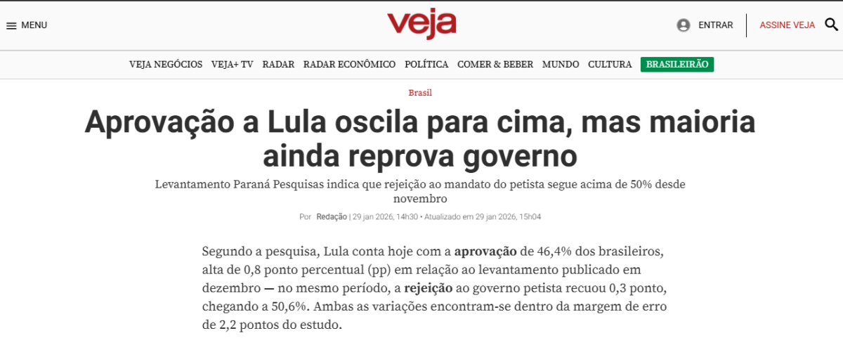 Veja cita pesquisa realizada pela Paraná Pesquisas.